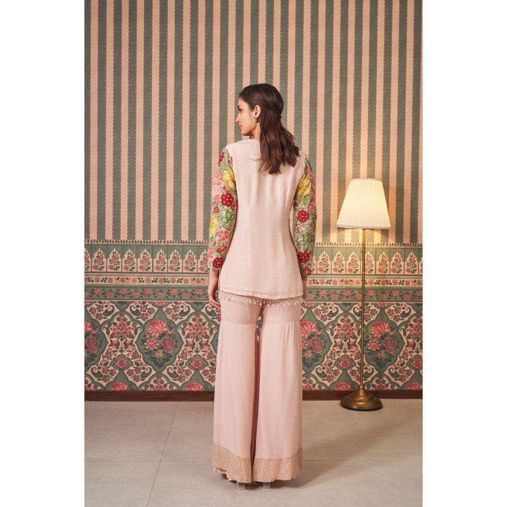 SAMMOHI BY MOKSHA & HIRAL Pink Floral Top with Sharara (Set of 2)