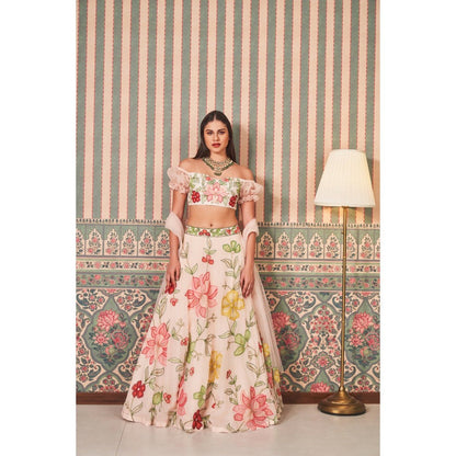 SAMMOHI BY MOKSHA & HIRAL Pink Embroidered Lehenga with Blouse and Dupatta (Set of 3)