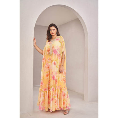 SAMMOHI BY MOKSHA & HIRAL Sunshine Yellow Cape with Blouse and Pant (Set of 3)