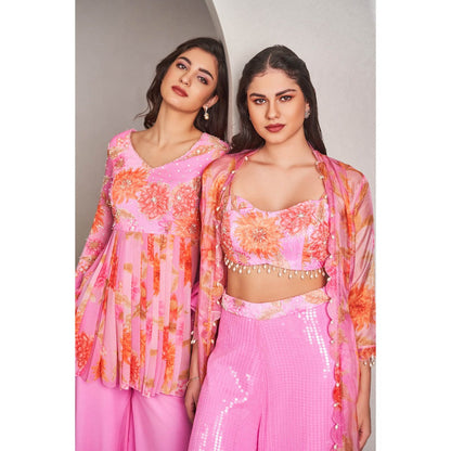 SAMMOHI BY MOKSHA & HIRAL Pink Jacket with Blouse and Palazzo (Set of 3)