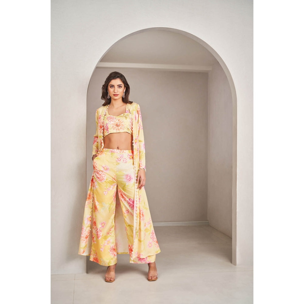 SAMMOHI BY MOKSHA & HIRAL Sunshine Yellow Jacket with Blouse and Pant (Set of 3)