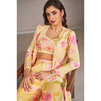 SAMMOHI BY MOKSHA & HIRAL Sunshine Yellow Jacket with Blouse and Pant (Set of 3)