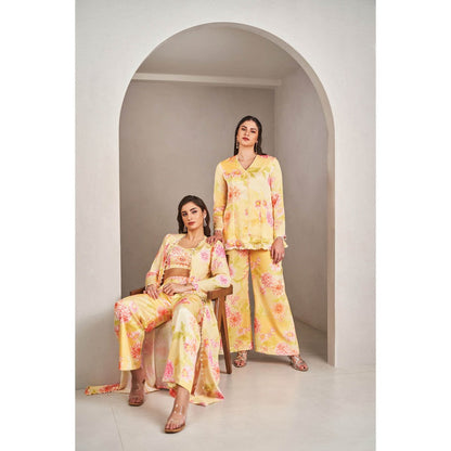 SAMMOHI BY MOKSHA & HIRAL Sunshine Yellow Jacket with Blouse and Pant (Set of 3)