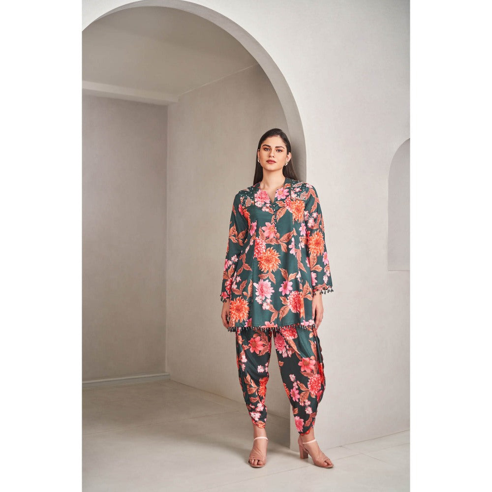 SAMMOHI BY MOKSHA & HIRAL Emerald Green Dhoti with Kurti (Set of 2)