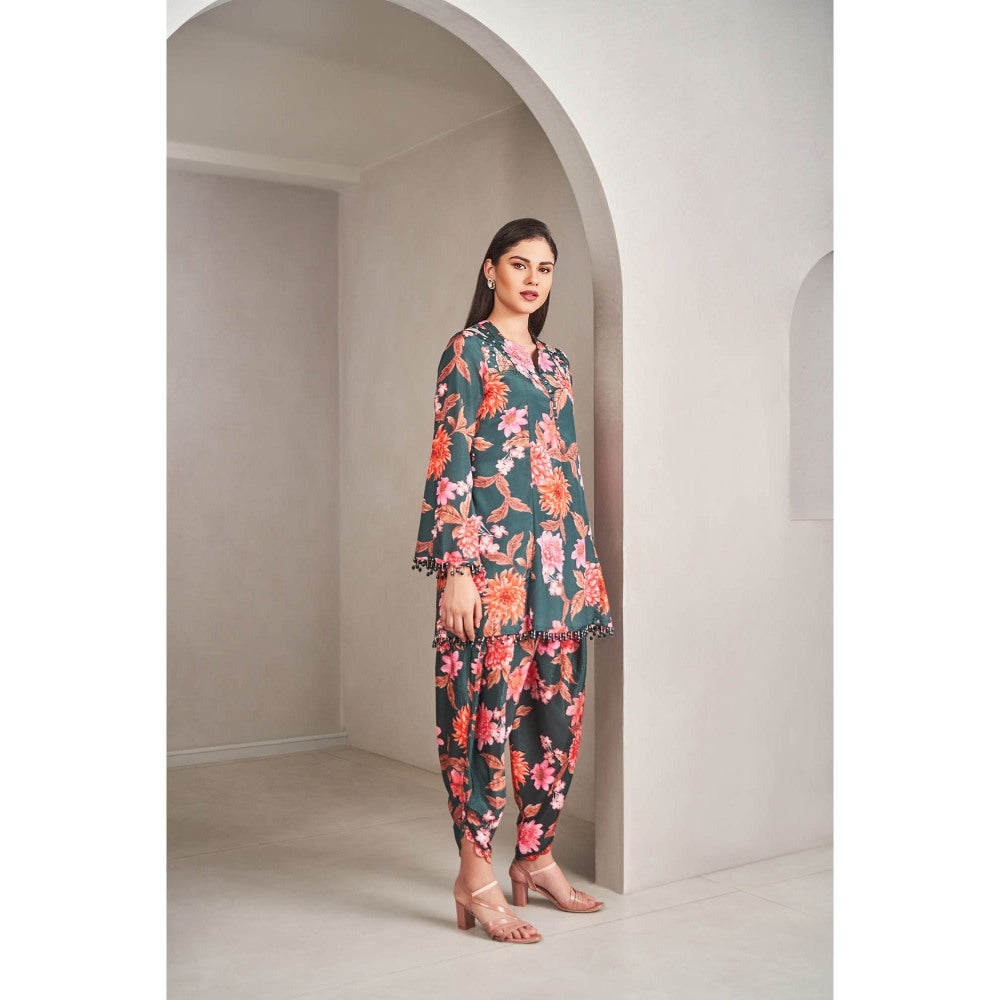 SAMMOHI BY MOKSHA & HIRAL Emerald Green Dhoti with Kurti (Set of 2)