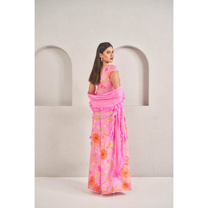 SAMMOHI BY MOKSHA & HIRAL Pink Palazzo with Top and Ruffled Dupatta (Set of 3)