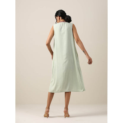 Samvrih Green Border Print Sleeveless Dress