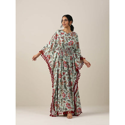 Samvrih Green Print Kaftan Dress