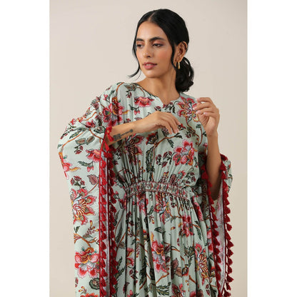 Samvrih Green Print Kaftan Dress