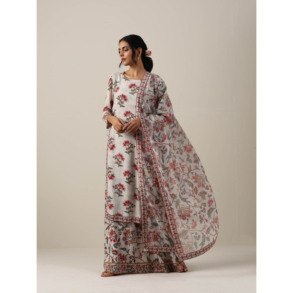 Samvrih Off White Kurta with Inner Long Dress and Dupatta (Set of 3)