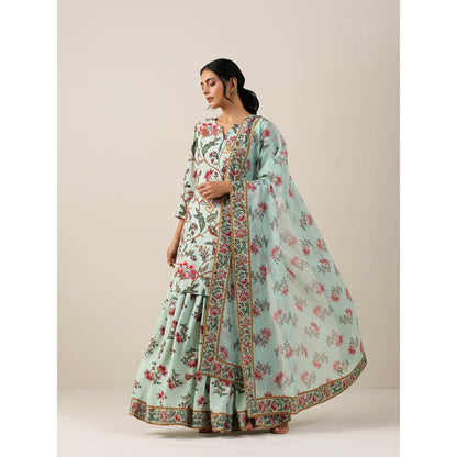 Samvrih Green Short Kurta with Skirt and Dupatta (Set of 3)