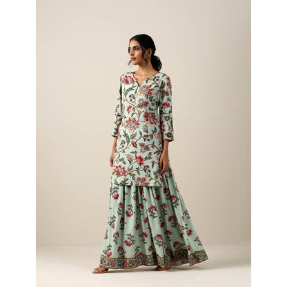 Samvrih Green Short Kurta with Skirt and Dupatta (Set of 3)