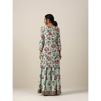 Samvrih Green Short Kurta with Skirt and Dupatta (Set of 3)