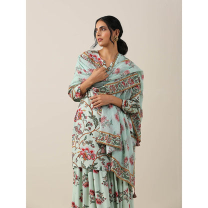 Samvrih Green Short Kurta with Skirt and Dupatta (Set of 3)