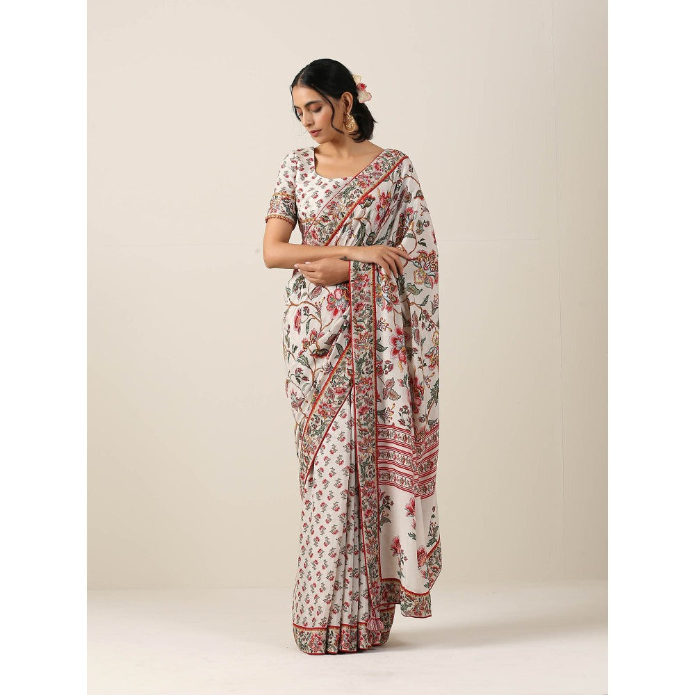 Samvrih Off White Saree with Stitched Blouse