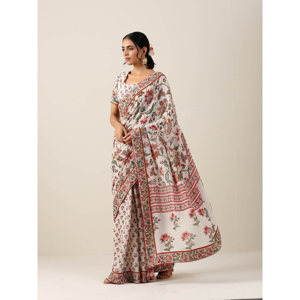 Samvrih Off White Saree with Stitched Blouse