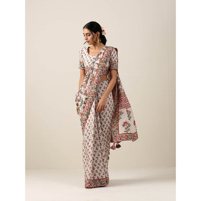 Samvrih Off White Saree with Stitched Blouse