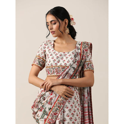 Samvrih Off White Saree with Stitched Blouse