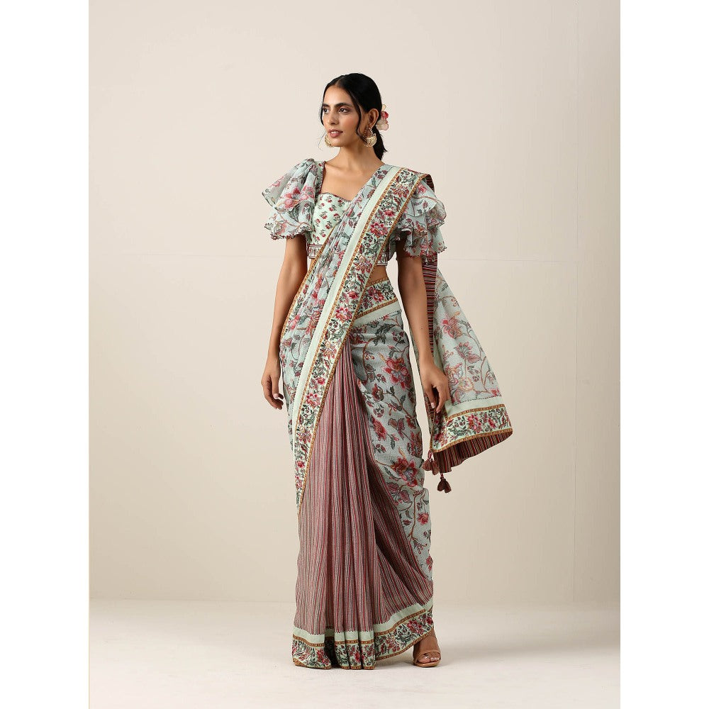 Samvrih Green Saree with Stitched Blouse