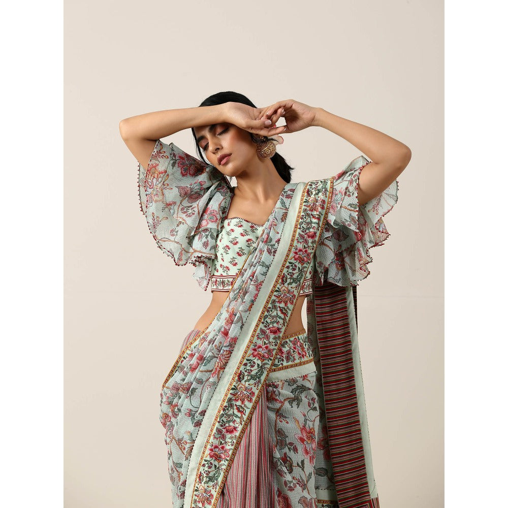 Samvrih Green Saree with Stitched Blouse