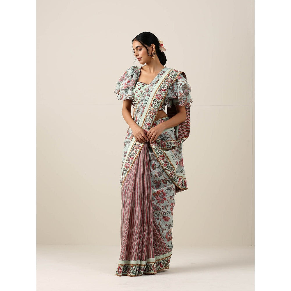 Samvrih Green Saree with Stitched Blouse