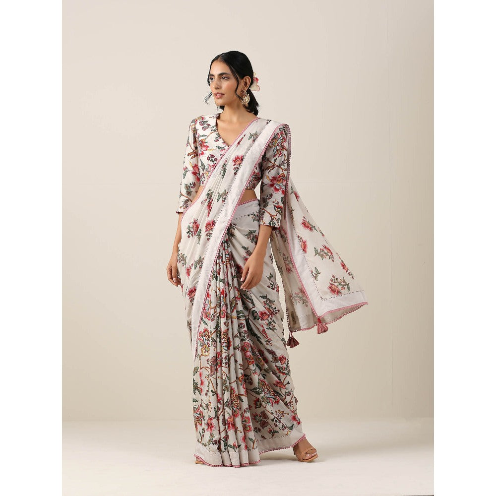 Samvrih Off White Saree with Stitched Blouse
