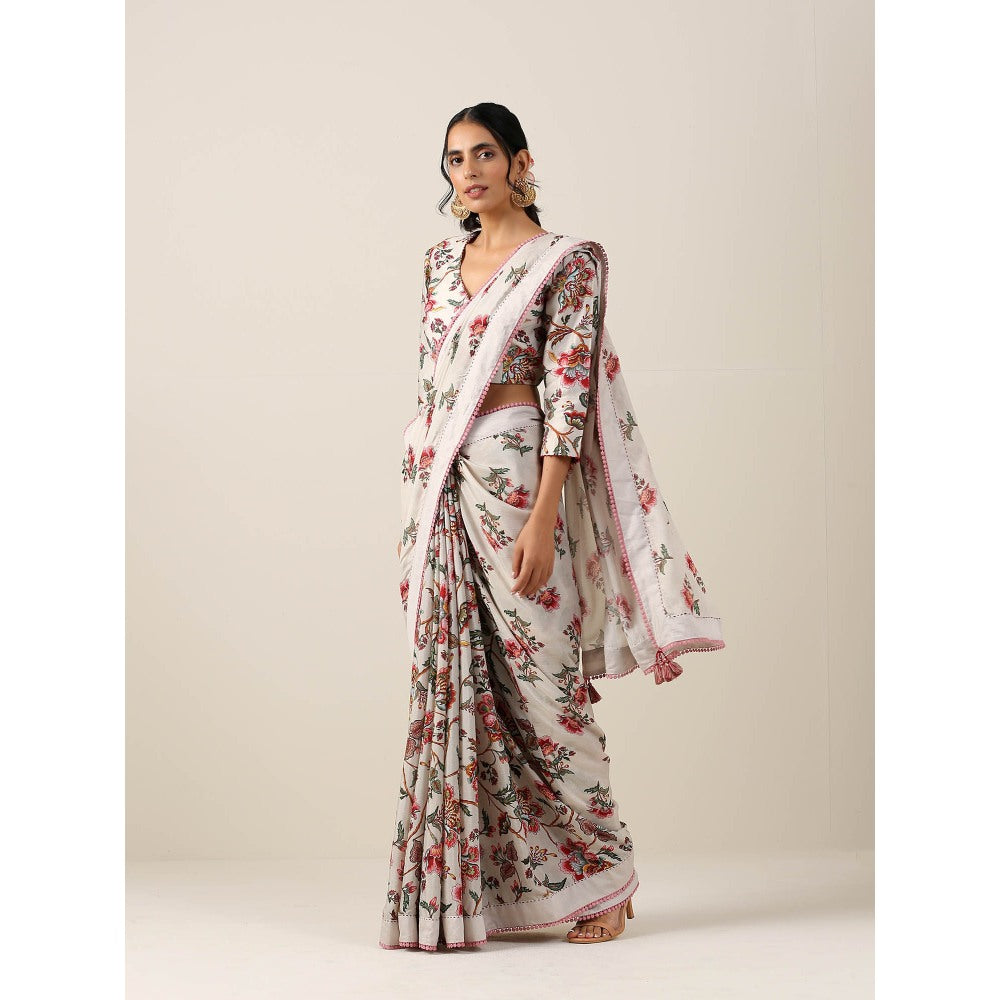Samvrih Off White Saree with Stitched Blouse