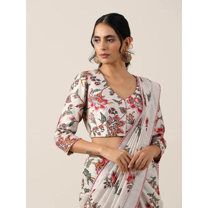 Samvrih Off White Saree with Stitched Blouse