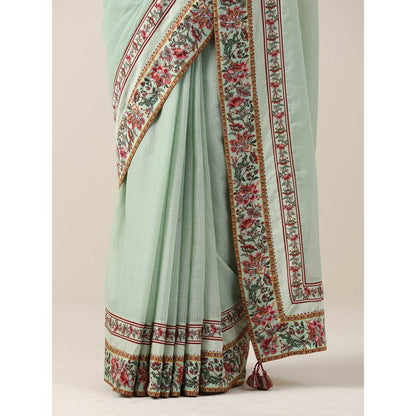 Samvrih Green Double Border Saree with Stitched Blouse