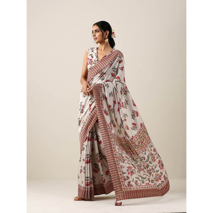 Samvrih Off White Floral Saree with Stitched Blouse