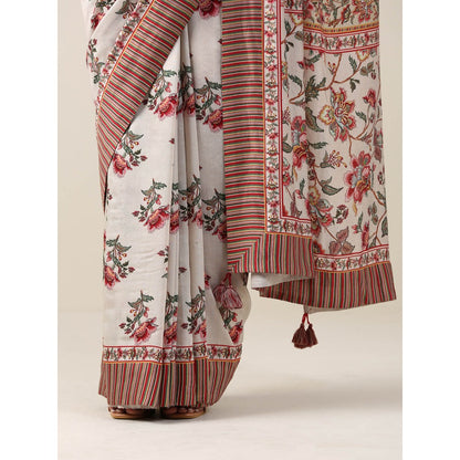 Samvrih Off White Floral Saree with Stitched Blouse