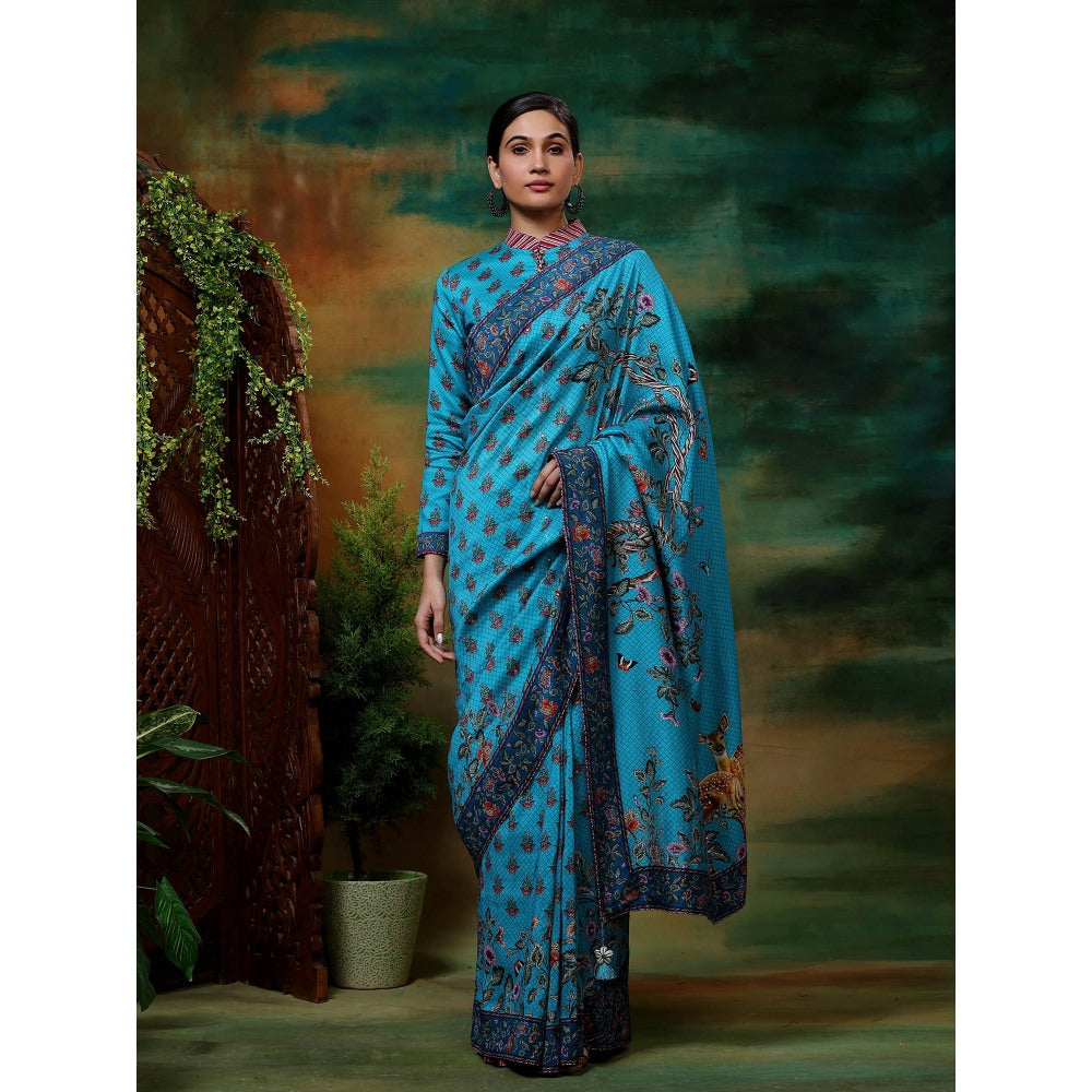 Samvrih Blue Neel Mayur Saree with Stitched Blouse