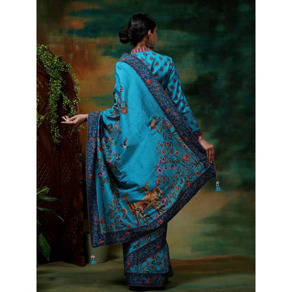 Samvrih Blue Neel Mayur Saree with Stitched Blouse