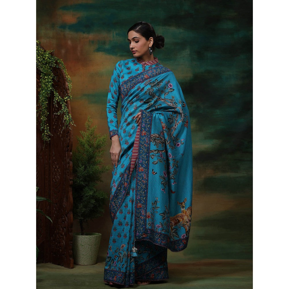 Samvrih Blue Neel Mayur Saree with Stitched Blouse