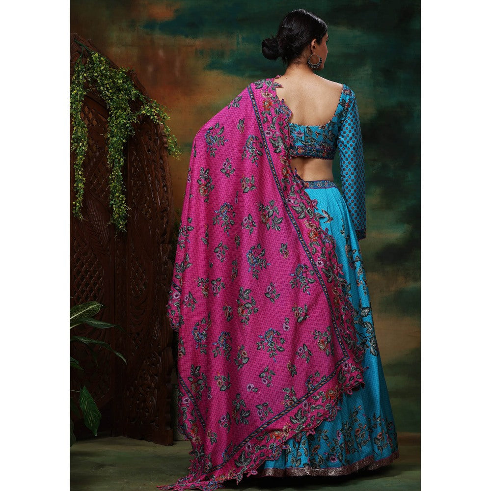 Samvrih Blue Neel Mayur Lehenga with Blouse and Dupatta (Set of 3)