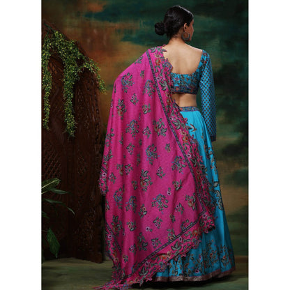 Samvrih Blue Neel Mayur Lehenga with Blouse and Dupatta (Set of 3)
