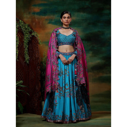 Samvrih Blue Neel Mayur Lehenga with Blouse and Dupatta (Set of 3)