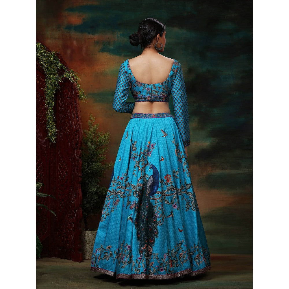 Samvrih Blue Neel Mayur Lehenga with Blouse and Dupatta (Set of 3)