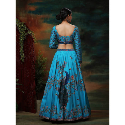 Samvrih Blue Neel Mayur Lehenga with Blouse and Dupatta (Set of 3)