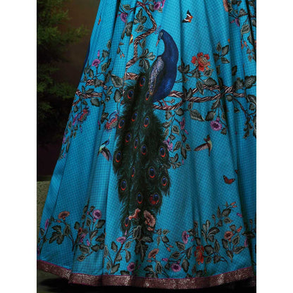 Samvrih Blue Neel Mayur Lehenga with Blouse and Dupatta (Set of 3)