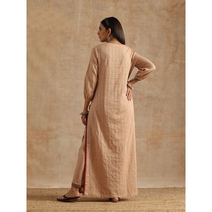 Samvrih Beige Badami Jaal Print Yoke Kurta with Pant (Set of 2)