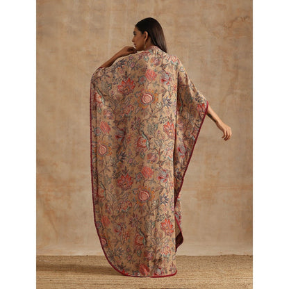 Samvrih Beige Badami Jaal Print Long Kaftan Dress