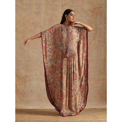 Samvrih Beige Badami Jaal Print Long Kaftan Dress