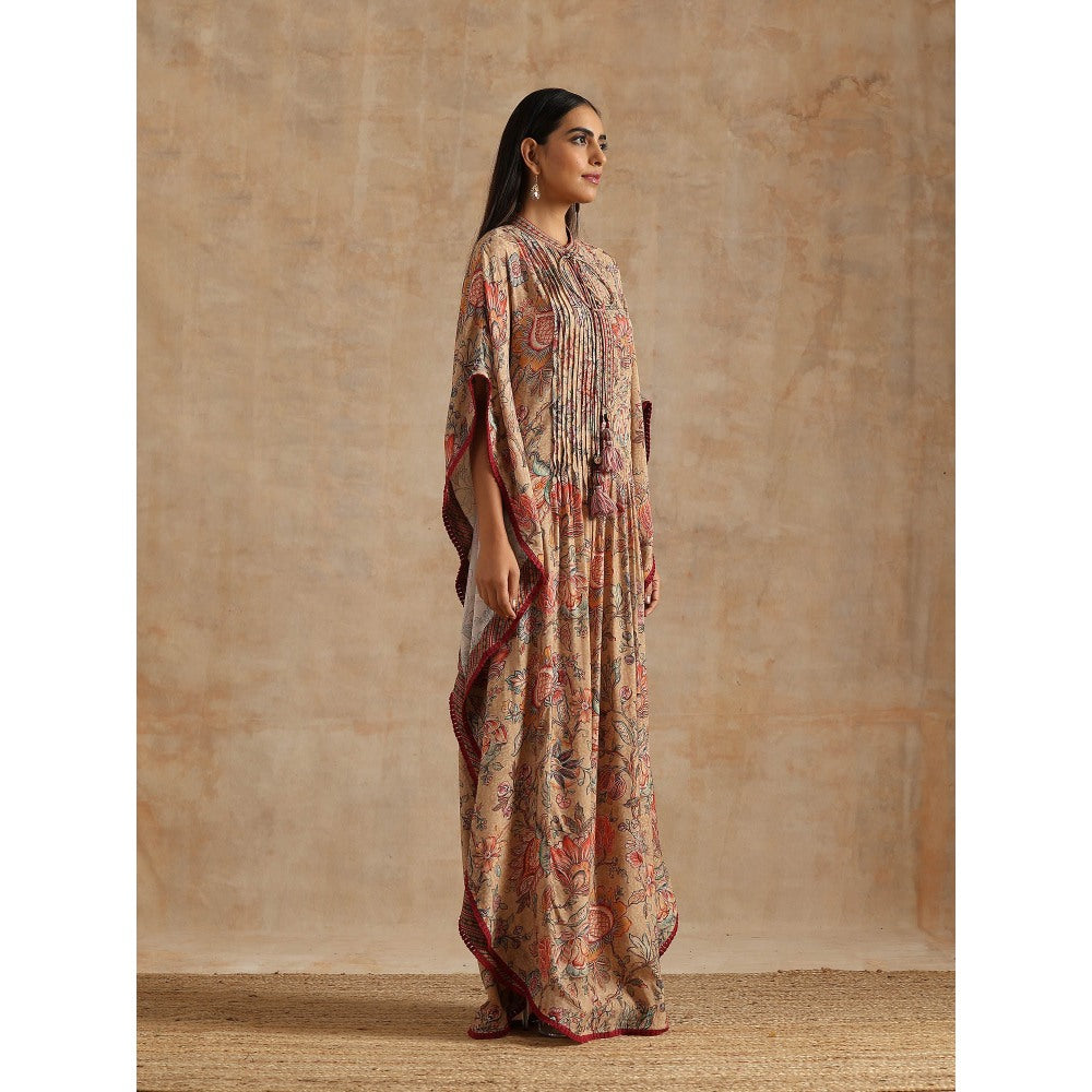 Samvrih Beige Badami Jaal Print Long Kaftan Dress