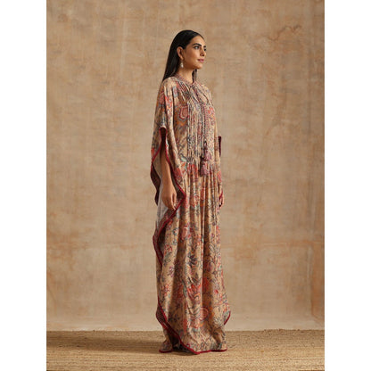 Samvrih Beige Badami Jaal Print Long Kaftan Dress