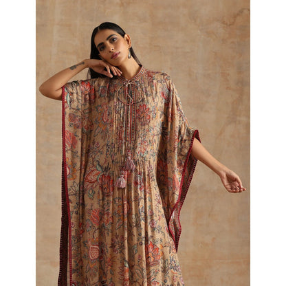 Samvrih Beige Badami Jaal Print Long Kaftan Dress