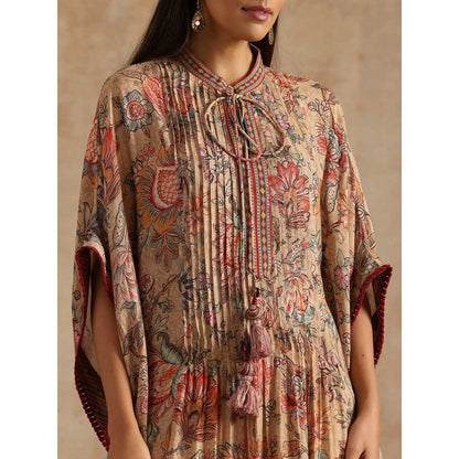 Samvrih Beige Badami Jaal Print Long Kaftan Dress