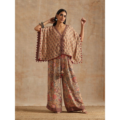 Samvrih Beige Badami Boota Short Kaftan with Palazzo (Set of 2)