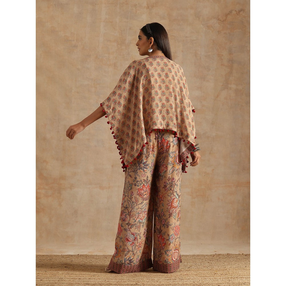 Samvrih Beige Badami Boota Short Kaftan with Palazzo (Set of 2)