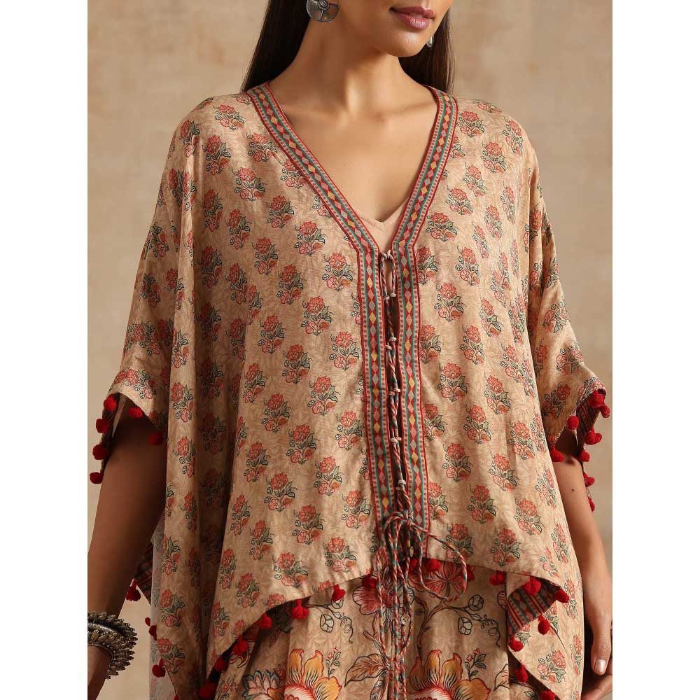 Samvrih Beige Badami Boota Short Kaftan with Palazzo (Set of 2)